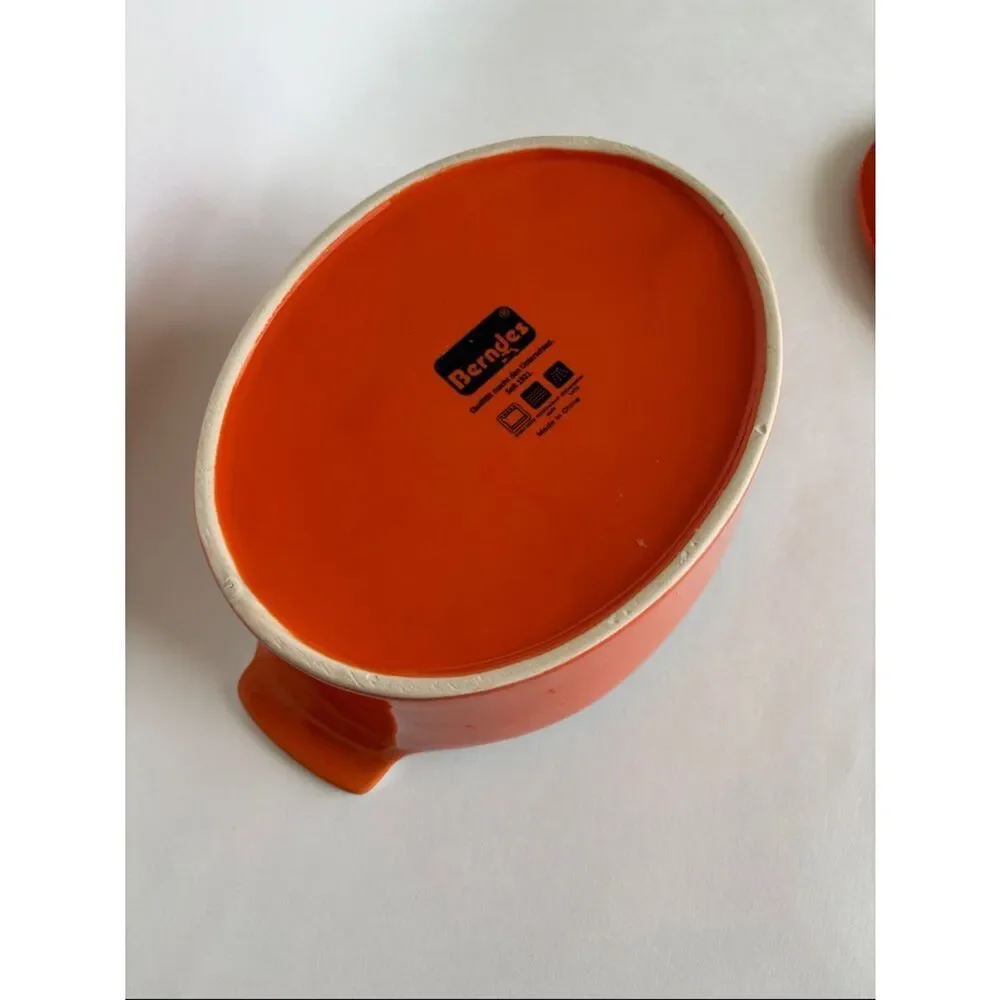 Berndes Germany Ceramic Oval Orange Casserole Dish With Lid
